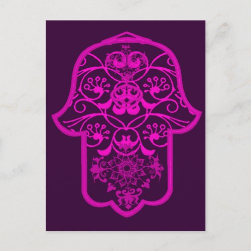 Floral Hamsa Pink Postcard