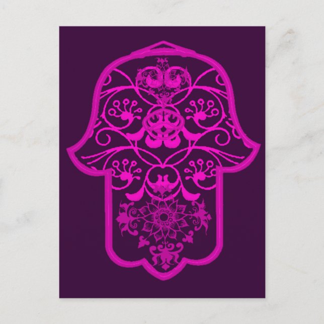Floral Hamsa Pink Postcard (Front)