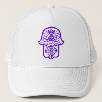 Floral Hamsa (purple) Trucker Hat by HennaHarmony at Zazzle
