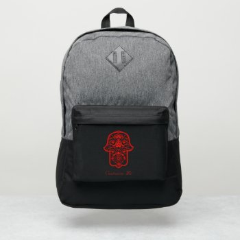 Floral Hamsa (red) Port Authority® Backpack by HennaHarmony at Zazzle