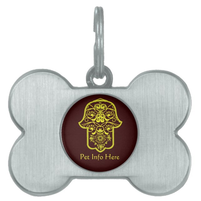 Floral Hamsa (Yellow) Pet Tag (Front)