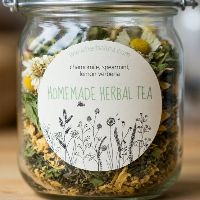 Floral Hand Drawn Herbal Tea Round Label (Creator Uploaded)