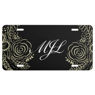 Floral Hand Drawn Monogrammed  License Plate