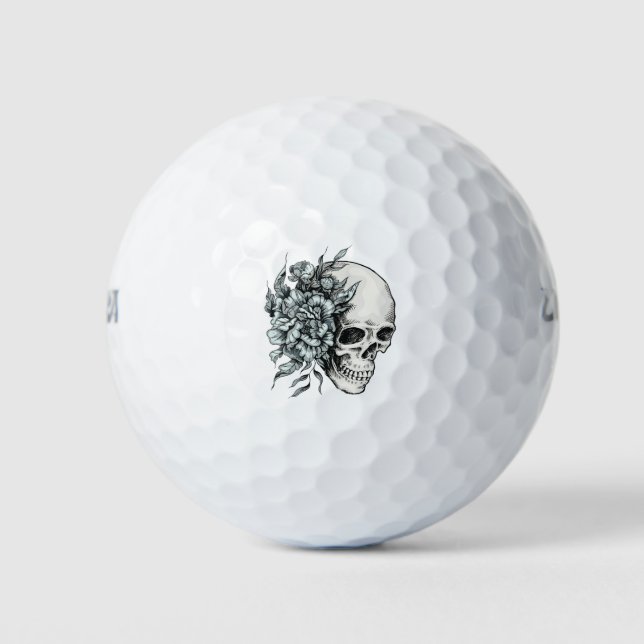 Floral Hand Drawn Skull Golf Balls (Front)
