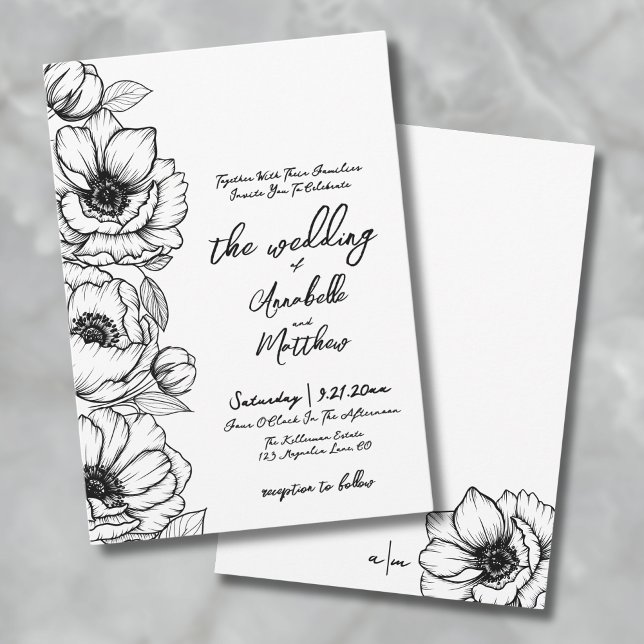 Floral Hand Drawn Wedding Invitation (Floral Hand Drawn Whimsical Wedding Invitation)