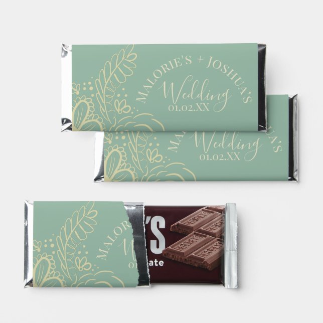 Floral Hand Drawn Wedding Sage Hershey Bar Favors (Front)