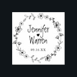 Floral Hand Drawn Wreath Personalized Wedding Rubber Stamp<br><div class="desc">A sweet ending to a new beginning personalizes with names,  date,  and hand-drawn flowers. Message me if you need assistance or have any special requests.</div>