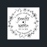 Floral Hand Drawn Wreath Personalized Wedding Rubber Stamp<br><div class="desc">A sweet ending to a new beginning personalizes with names,  date,  and hand-drawn flowers. Email me @ JMR_Designs@yahoo.com if you need assistance or have any special request.</div>