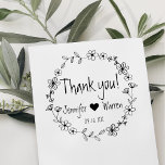 Floral Hand Drawn Wreath Thank You Personalized Rubber Stamp<br><div class="desc">Thank you personalizes with names,  date,  and hand-drawn flowers.</div>
