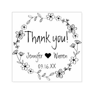 Floral Hand Drawn Wreath Thank You Personalized Self-inking Stamp