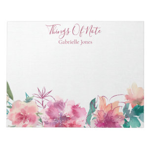 Floral Hand Lettered "Things Of Note" Notepad