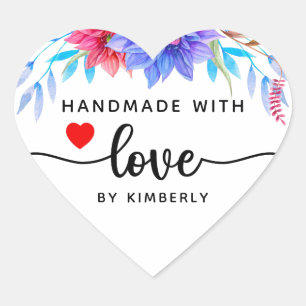 Floral Handmade with Love Heart Sticker