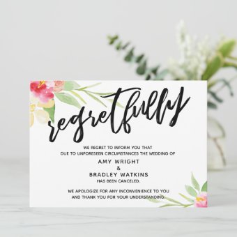 Floral Handwriting Canceled Wedding Regrets Invitation | Zazzle