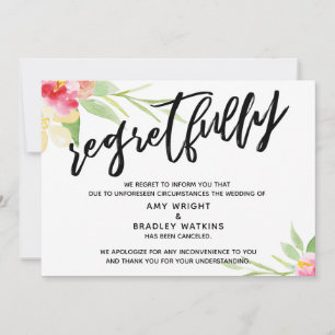 Floral Handwriting Canceled Wedding Regrets Invitation