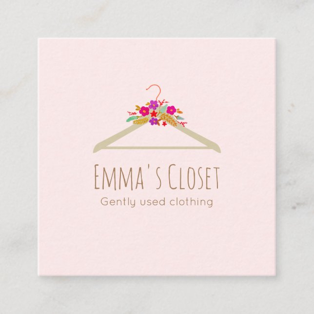 Floral Hanger Consignment Clothing Boutique Square Business Card (Front)