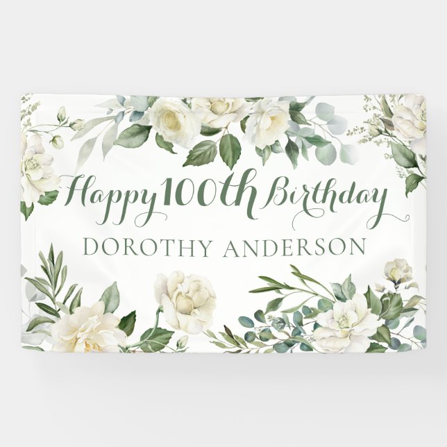 Floral Happy 100th Birthday Banner (Horizontal)