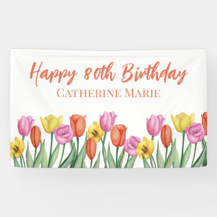 Floral Happy 80th Birthday Banner