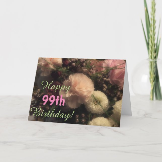 Floral Happy 99th Mom Bouquet Happy Birthday Card (Front)