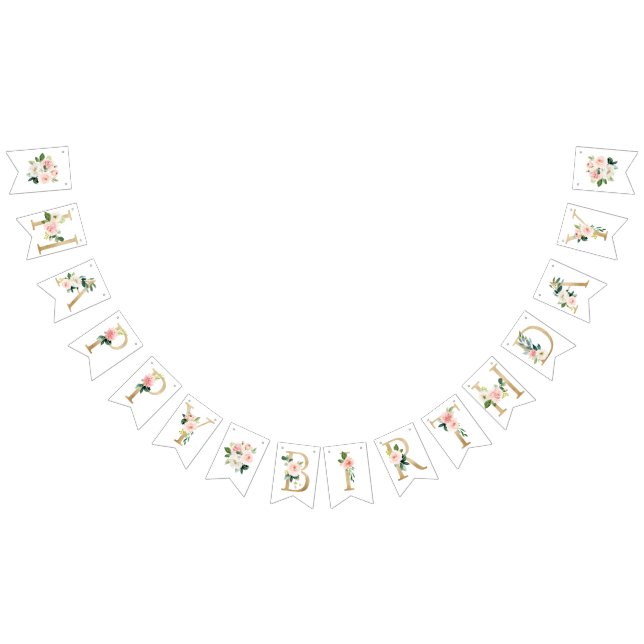 Floral Happy Birthday Bunting Flags, Banner (All)