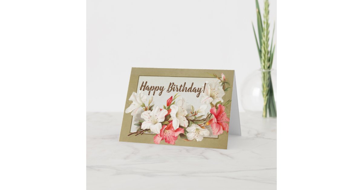 Floral Happy Birthday Card with Lilies