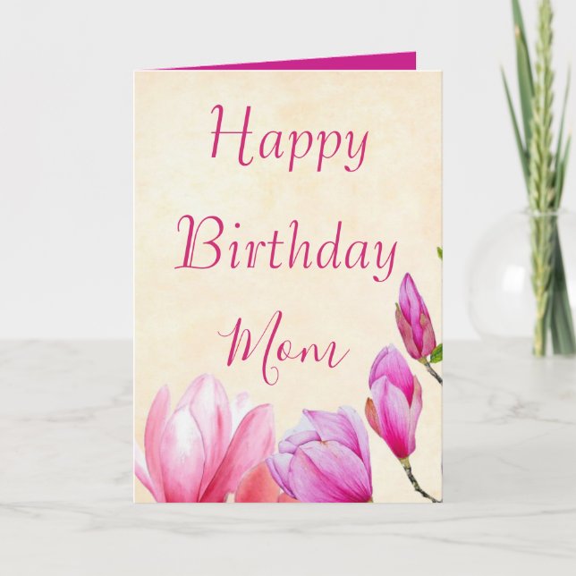 Floral Happy Birthday Mom Photo Inside Card (Front)