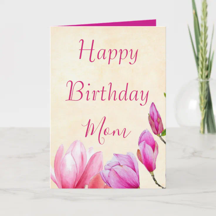 Floral Happy Birthday Mom Photo Inside Card | Zazzle