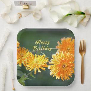 Floral "Happy Birthday" Orange Zennia Paper Plates