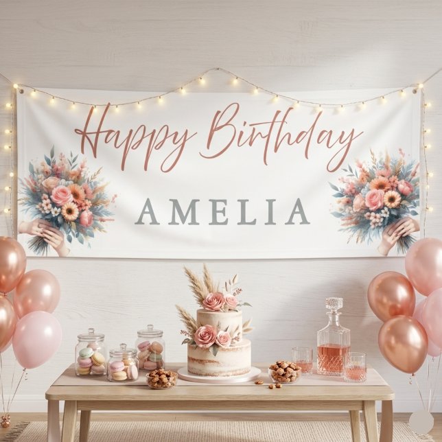 Floral Happy Birthday Personalized Party Banner Si (Creator Uploaded)