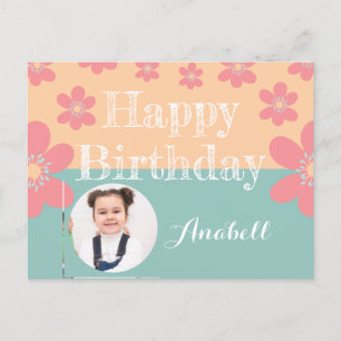Floral Happy Birthday Postcard with Photo and text