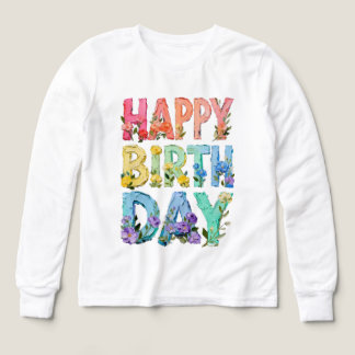 Floral Happy Birthday Typography T-Shirt | Cute Fl Tri-Blend Shirts