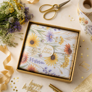 Floral Happy Birthday Wildflowers Gold Script  Tissue Paper
