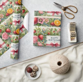 Floral Happy Birthday Wrapping Paper