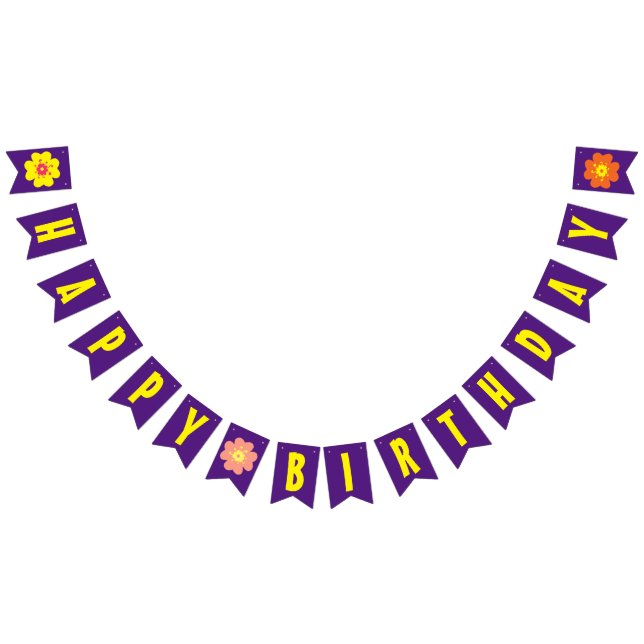 Floral Happy Birthday Yellow & Purple Bunting Flags (All)