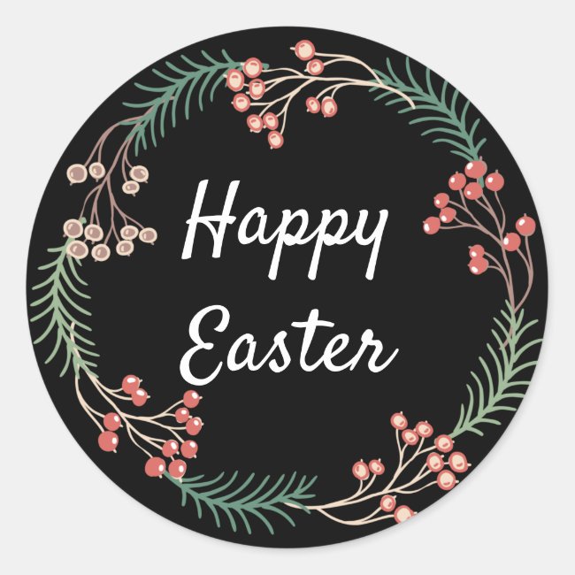 Floral Happy Easter Classic Round Sticker