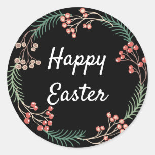 Floral Happy Easter Classic Round Sticker
