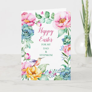 Floral Happy Easter Dad and Stepmom Holiday Card