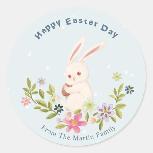 Floral Happy Easter Day Event Custom Rabbit  Classic Round Sticker