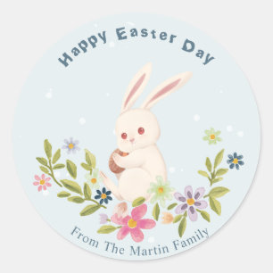 Floral Happy Easter Day Event Custom Rabbit Classic Round Sticker