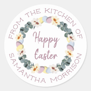Floral Happy Easter Egg Wreath From The Kitchen Of Classic Round Sticker