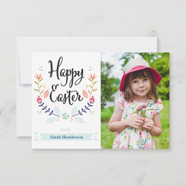 Floral Happy Easter Photo Card (Front)