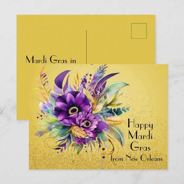 Floral Happy Mardi Gras from New Orleans Postcard (Front/Back)