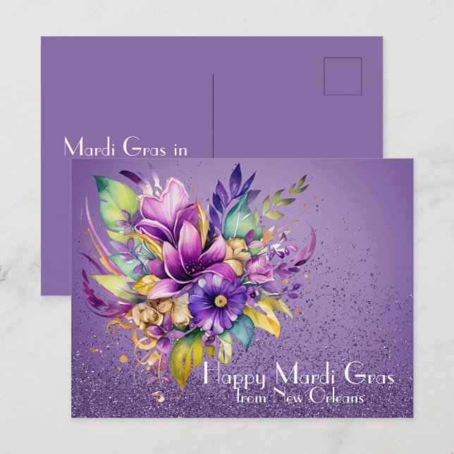 Floral Happy Mardi Gras from New Orleans Postcard (Front/Back)