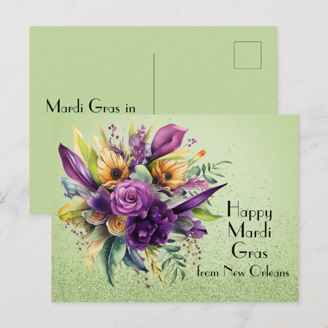 Floral Happy Mardi Gras from New Orleans Postcard (Front/Back)