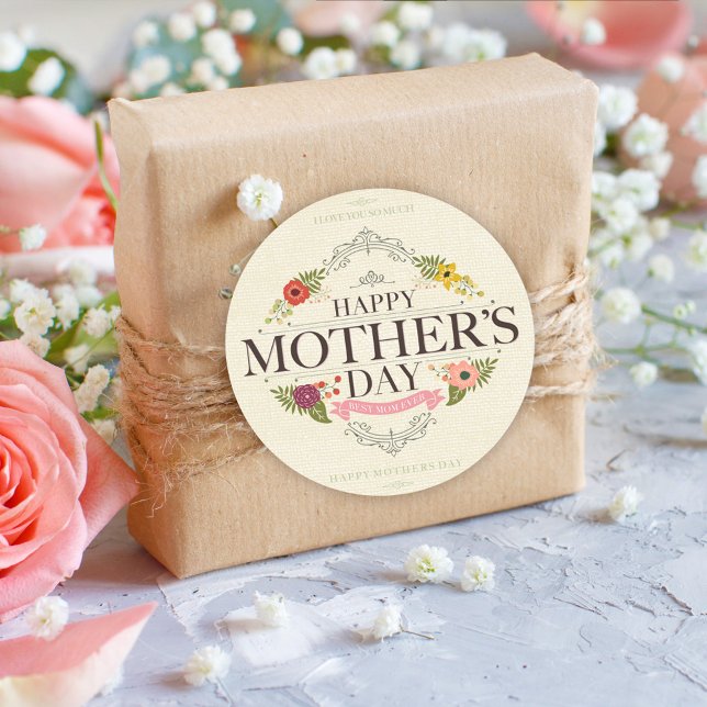 Floral Happy Mother's Day, Best Mom Ever Classic Round Sticker (Creator Uploaded)