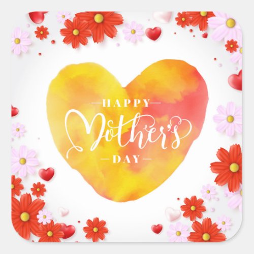 Floral Happy Mothers Day Best Mom Ever Square Sticker