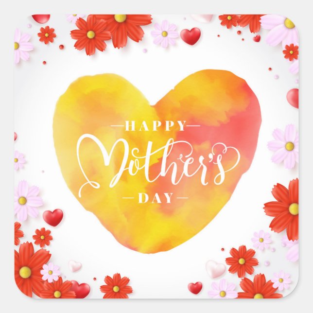 Floral Happy Mother's Day, Best Mom Ever Square Sticker (Front)