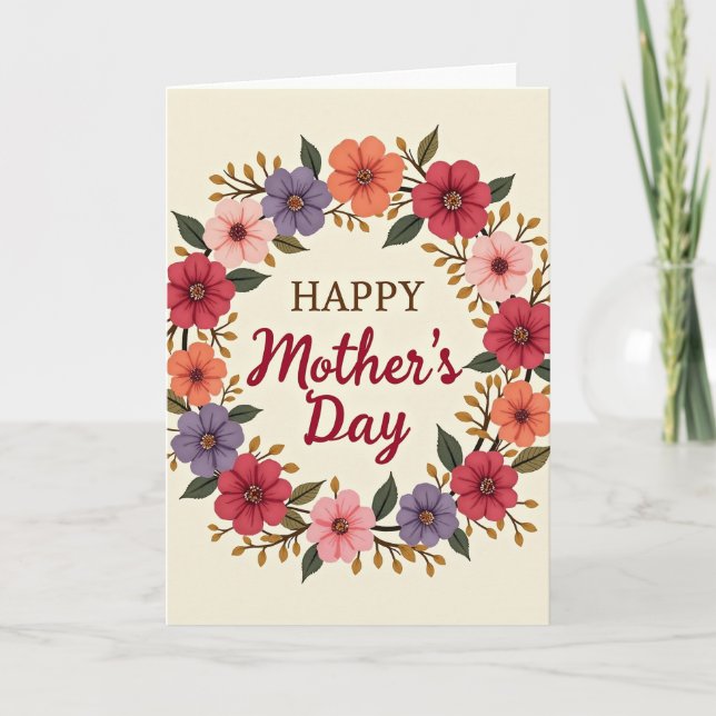 Floral Happy Mothers Day Faux Gold Card (Front)