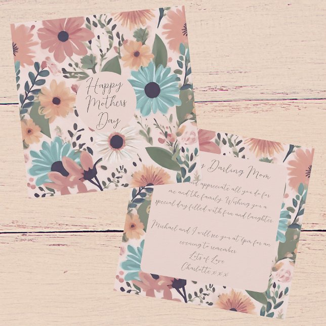 Floral Happy Mothers Day Mom Greeting Card (Front And Back)