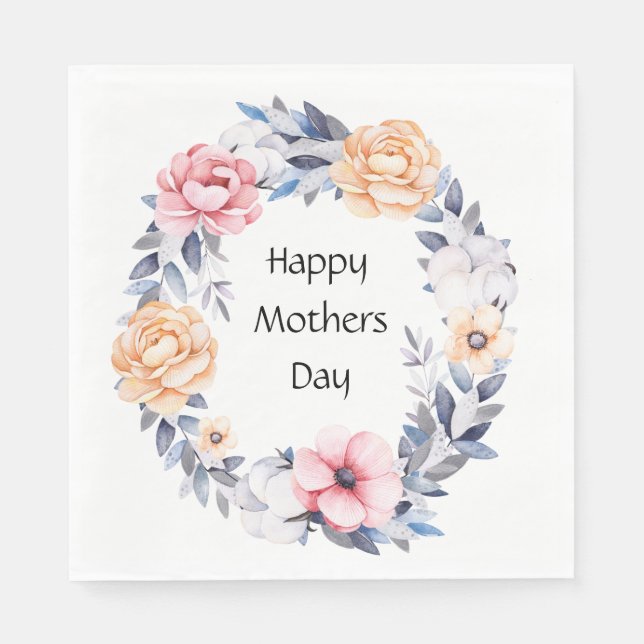 Floral Happy Mothers Day Napkins (Front)
