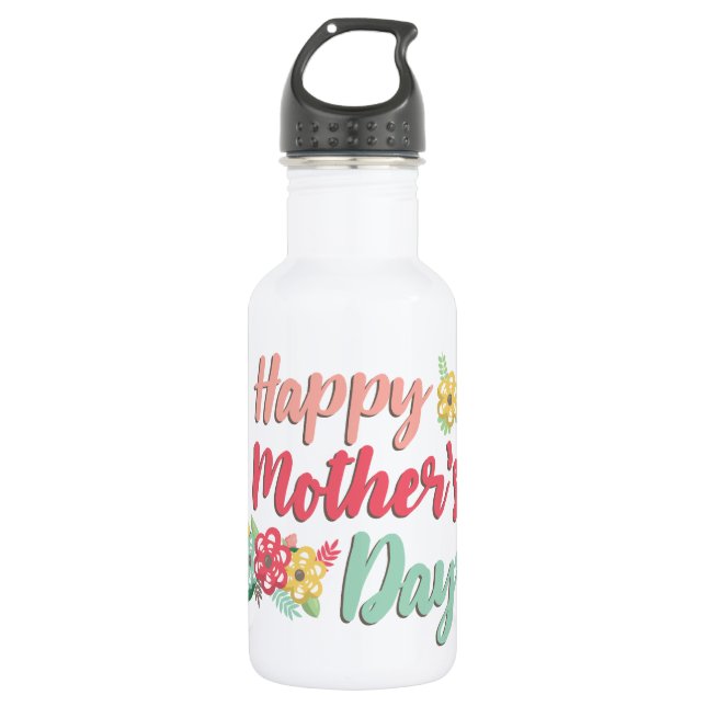 Floral Happy Mother's Day Stainless Steel Water Bottle (Front)